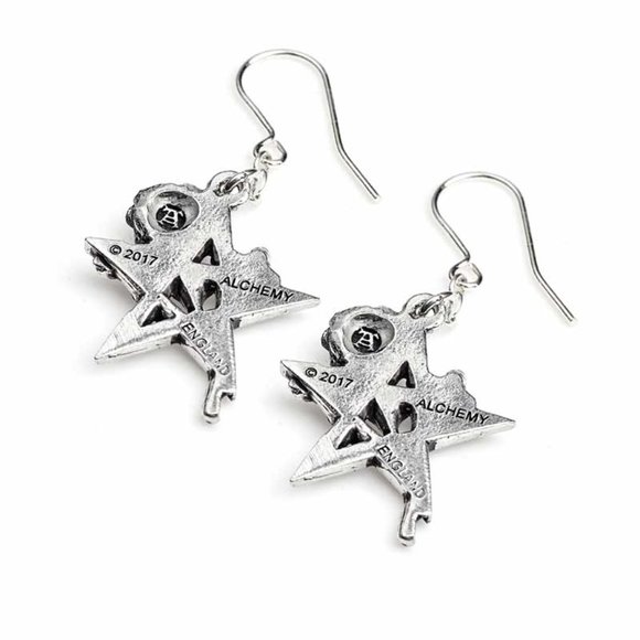 Alchemy Gothic Pentagram Black Rose Hook Earrings - Picture 4 of 4